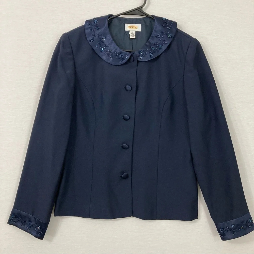 Vintage Talbots Navy Embellished Button Lightweight Jacket size 10